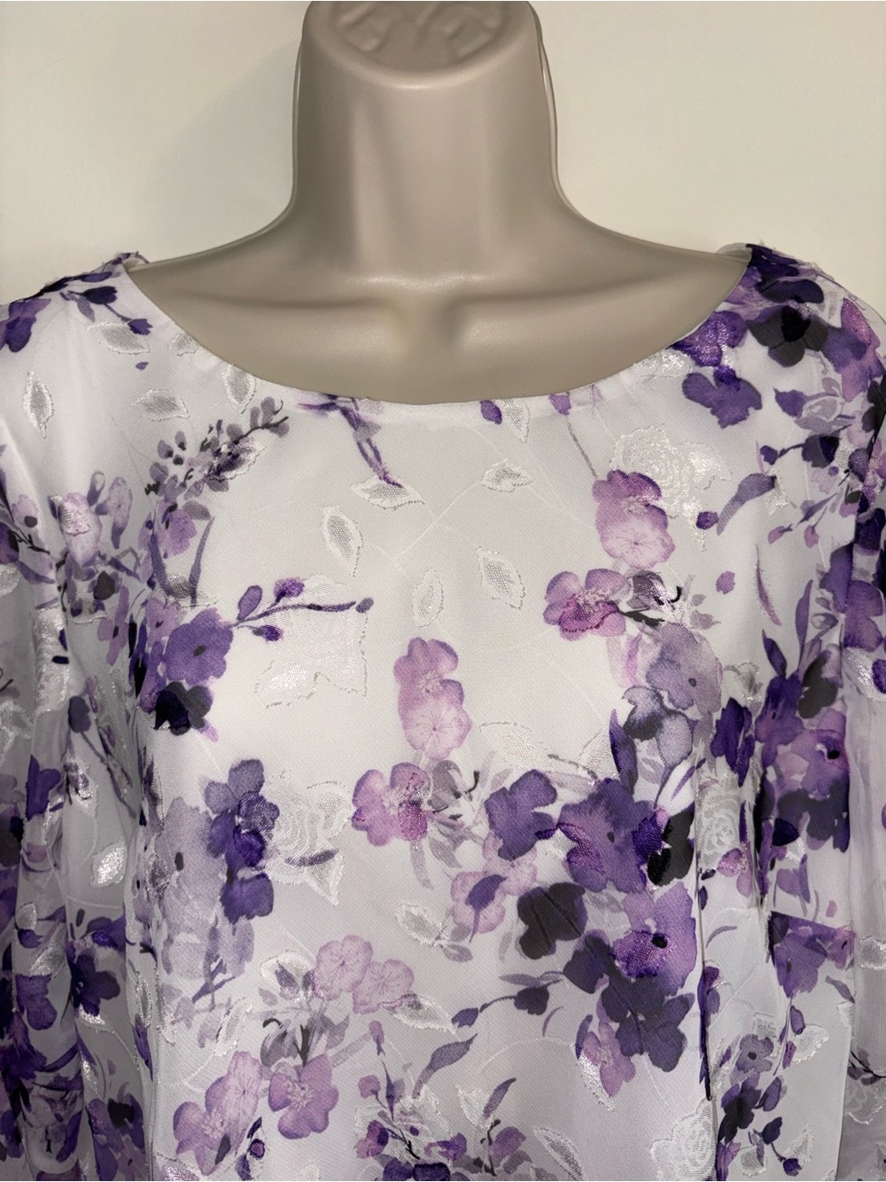 Alex Evenings White and Purple Floral Chiffon Tunic - Picture 4 of 6